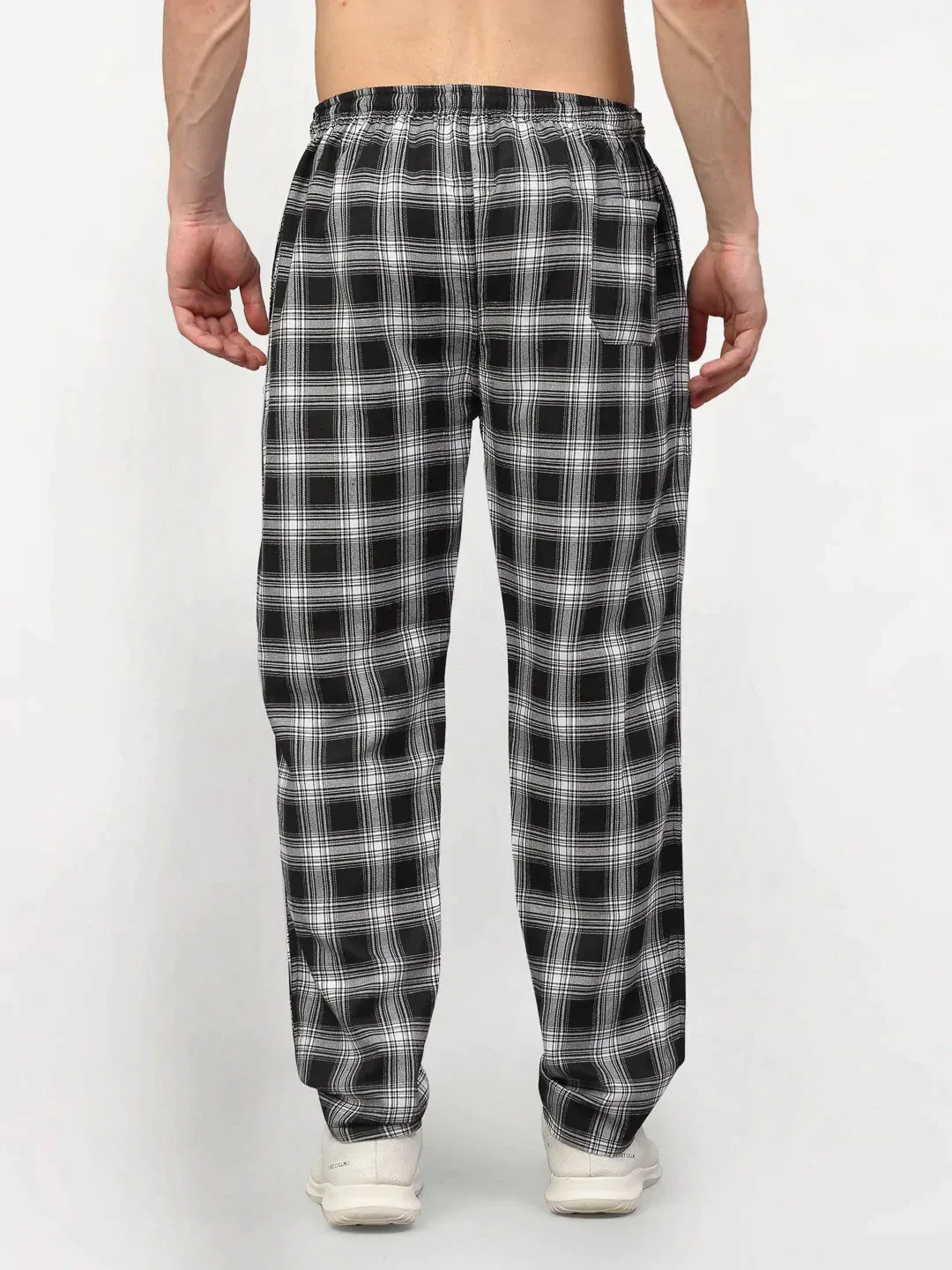Men'S Black Cotton Checked Track Pants