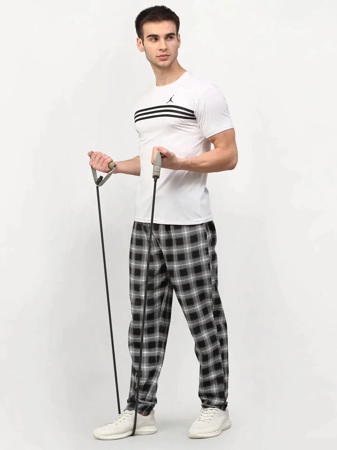 Men'S Black Cotton Checked Track Pants