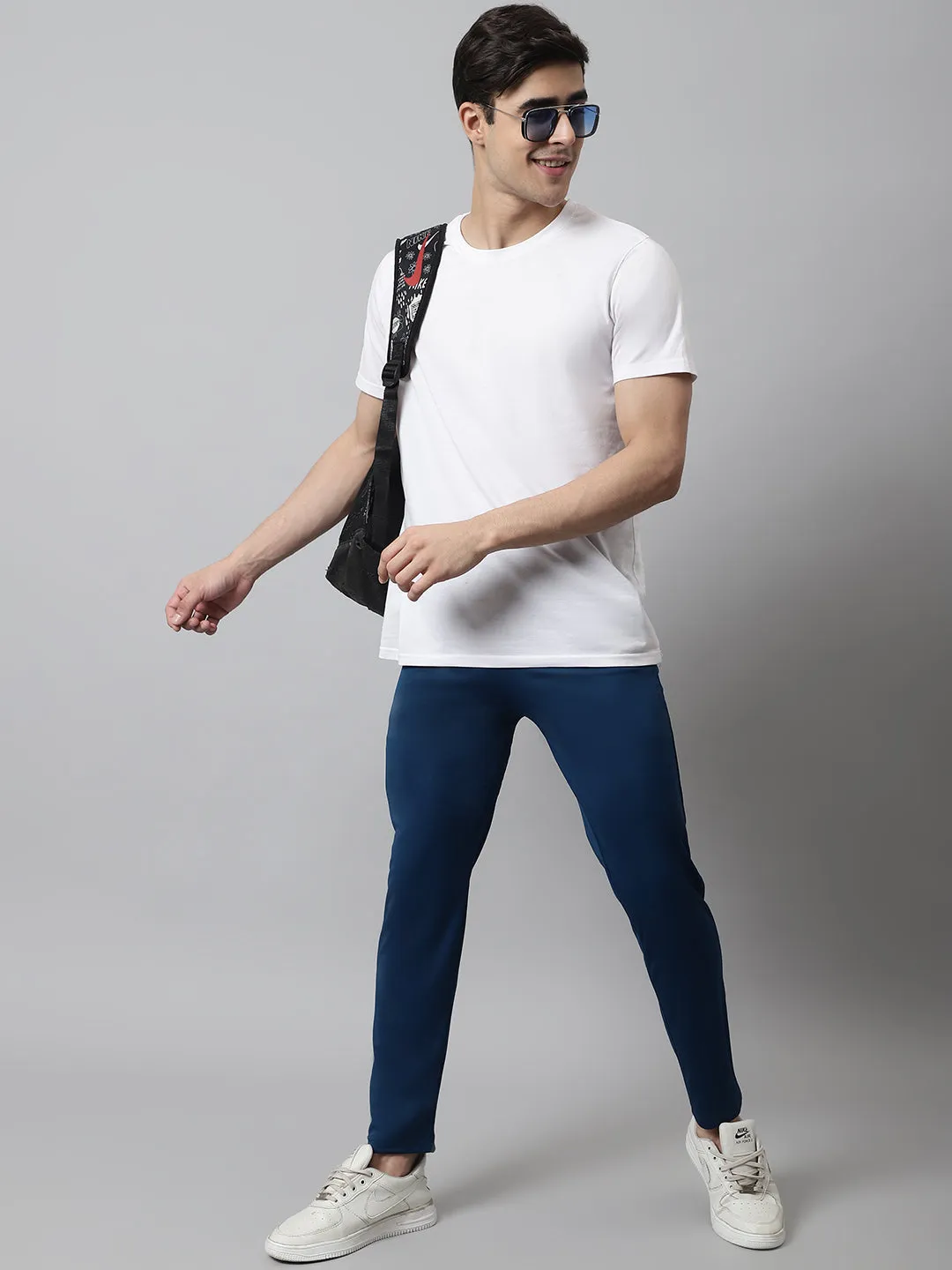 Men'S Blue Solid Streachable Lycra Trackpants