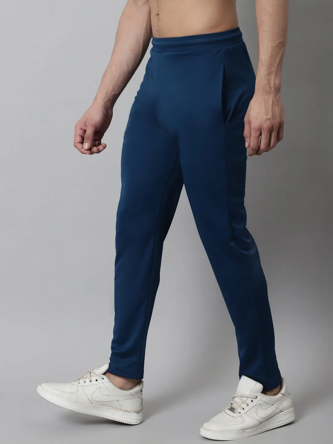 Men'S Blue Solid Streachable Lycra Trackpants