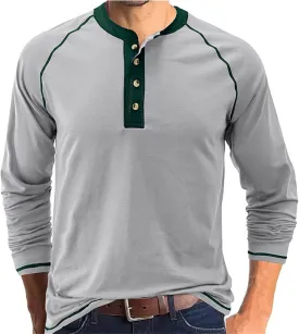 Men's Henley Shirt Long Sleeve Thermal Underwear Henley Top Casual Slim Fit Lightweight 5 Button T Shirts