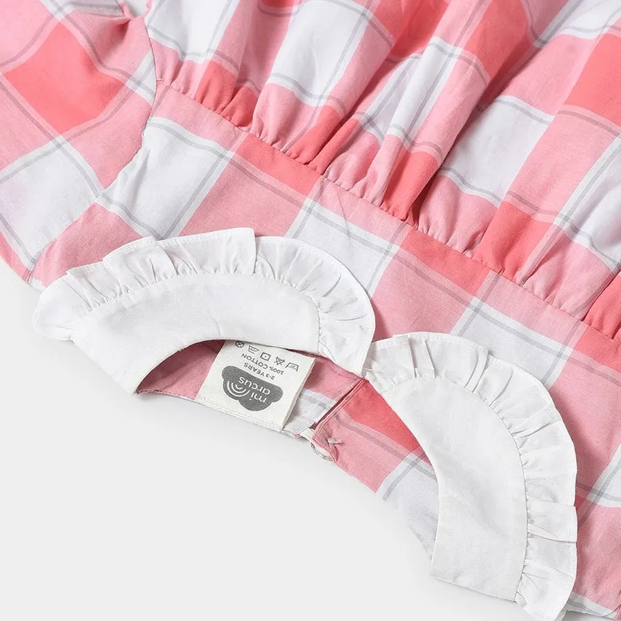 Misty Pink Woven Check Dress
