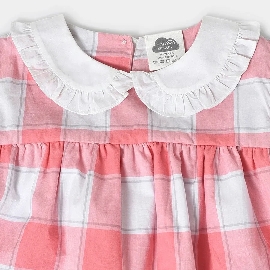 Misty Pink Woven Check Dress