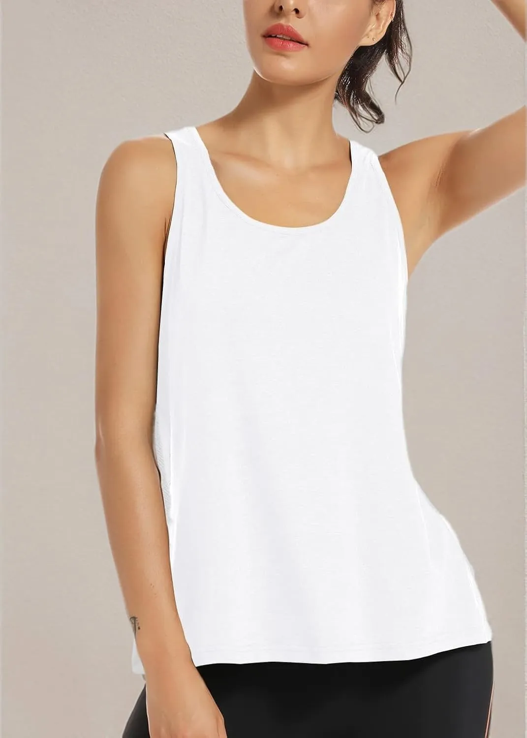 Muzniuer Womens Yoga Workout Tops-Cute Open Back Running Gym Activewear Sports Shirt for Women