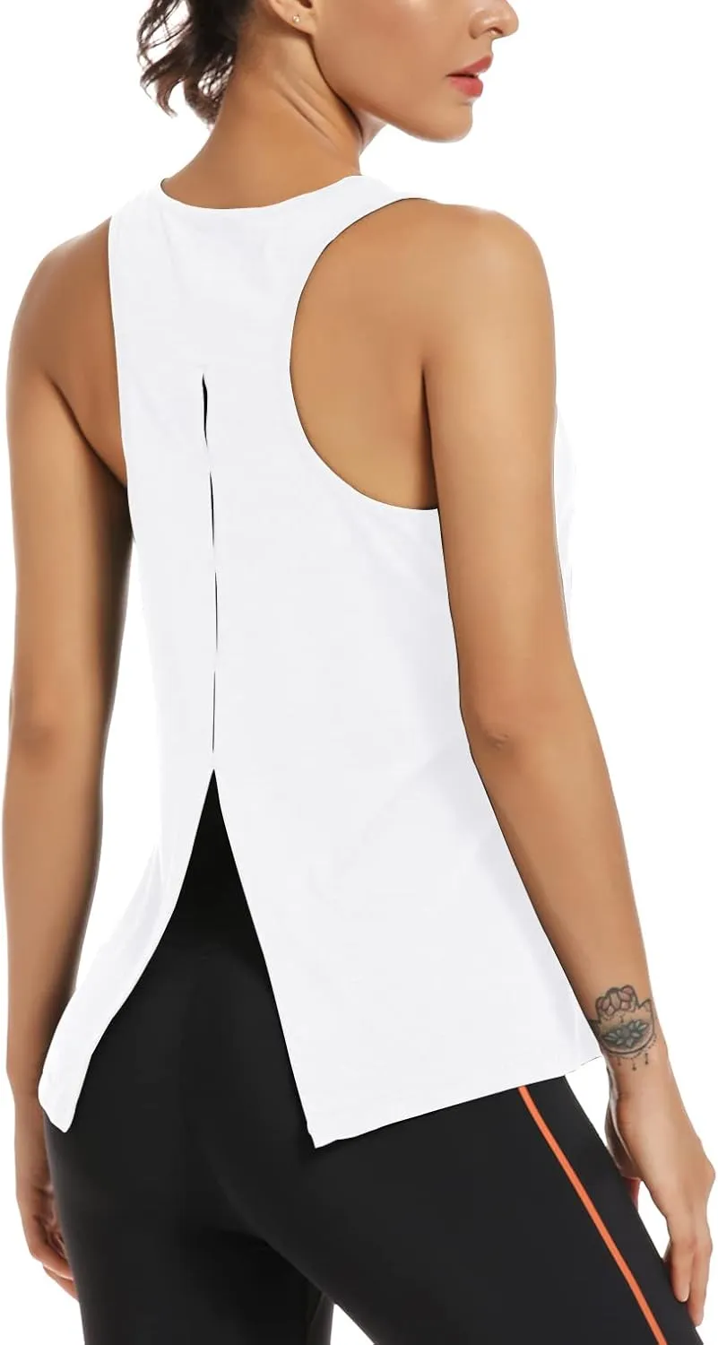 Muzniuer Womens Yoga Workout Tops-Cute Open Back Running Gym Activewear Sports Shirt for Women