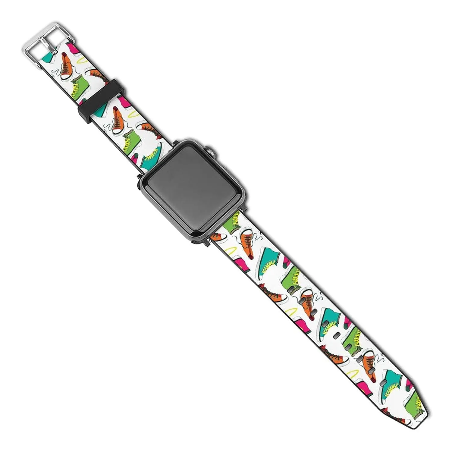 Neon High Top Sneakers Tennis Shoes Compatible with Apple Watch strap 44mm 42mm 40mm 38mm-Enhanced adjustable leather PU strap, classic buckle, suitable for iWatch series SE/6/5/4/3/2/1