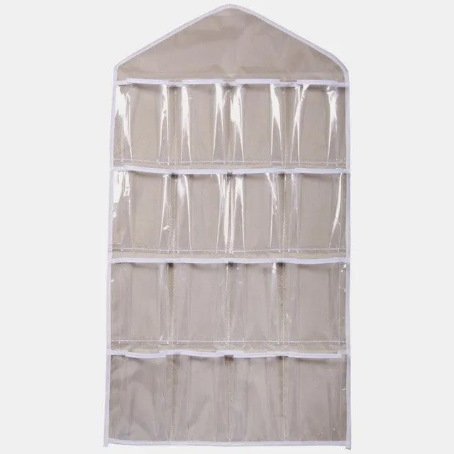 New Qualified Storage Box 16Pockets Clear Hanging Bag Socks Bra Underwear Rack Hanger Storage Organizer Levert Dropship dig6527