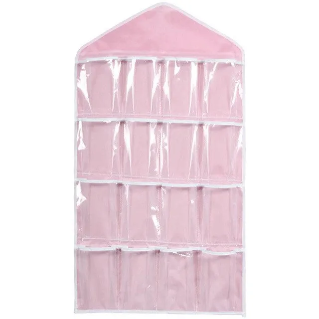 New Qualified Storage Box 16Pockets Clear Hanging Bag Socks Bra Underwear Rack Hanger Storage Organizer Levert Dropship dig6527