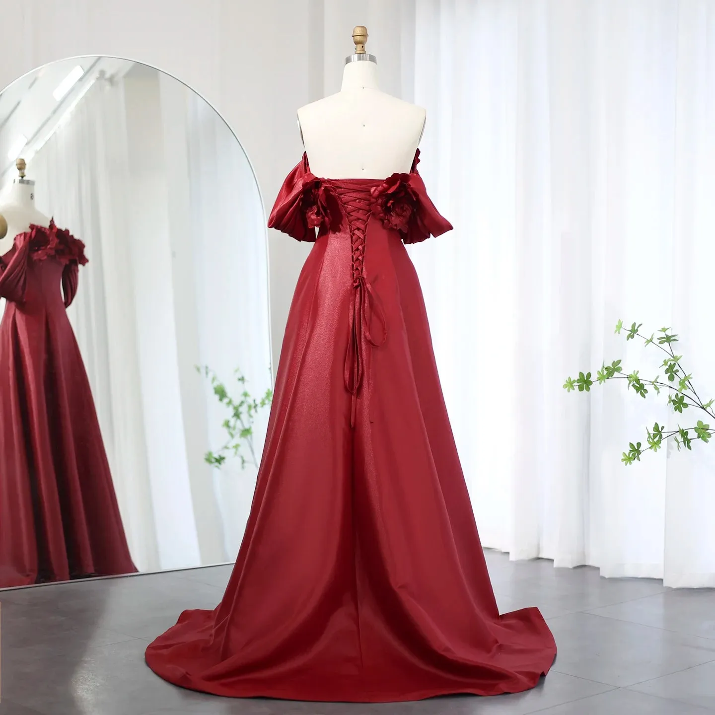 Off Shoulder Evening Dress with 3D Flowers