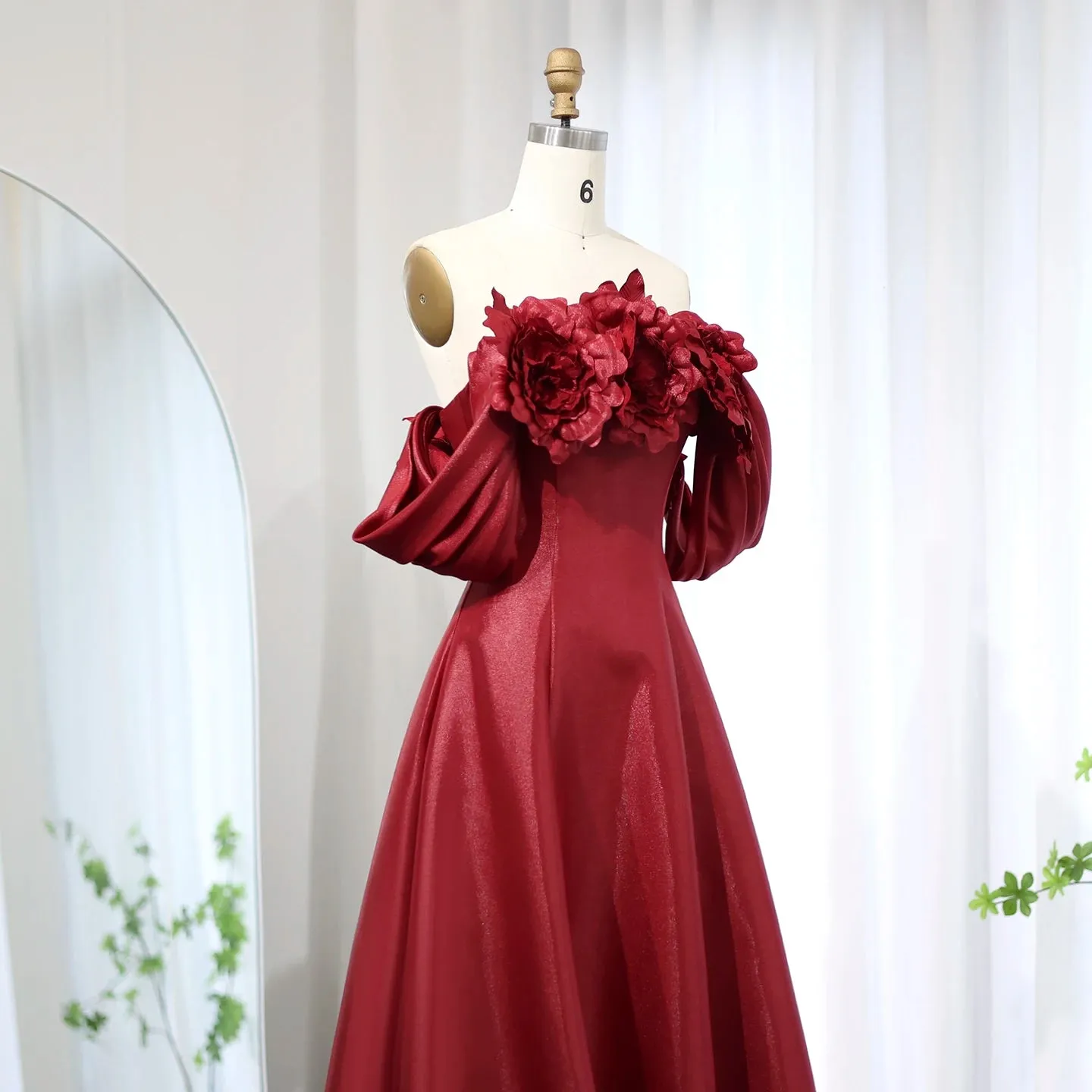 Off Shoulder Evening Dress with 3D Flowers