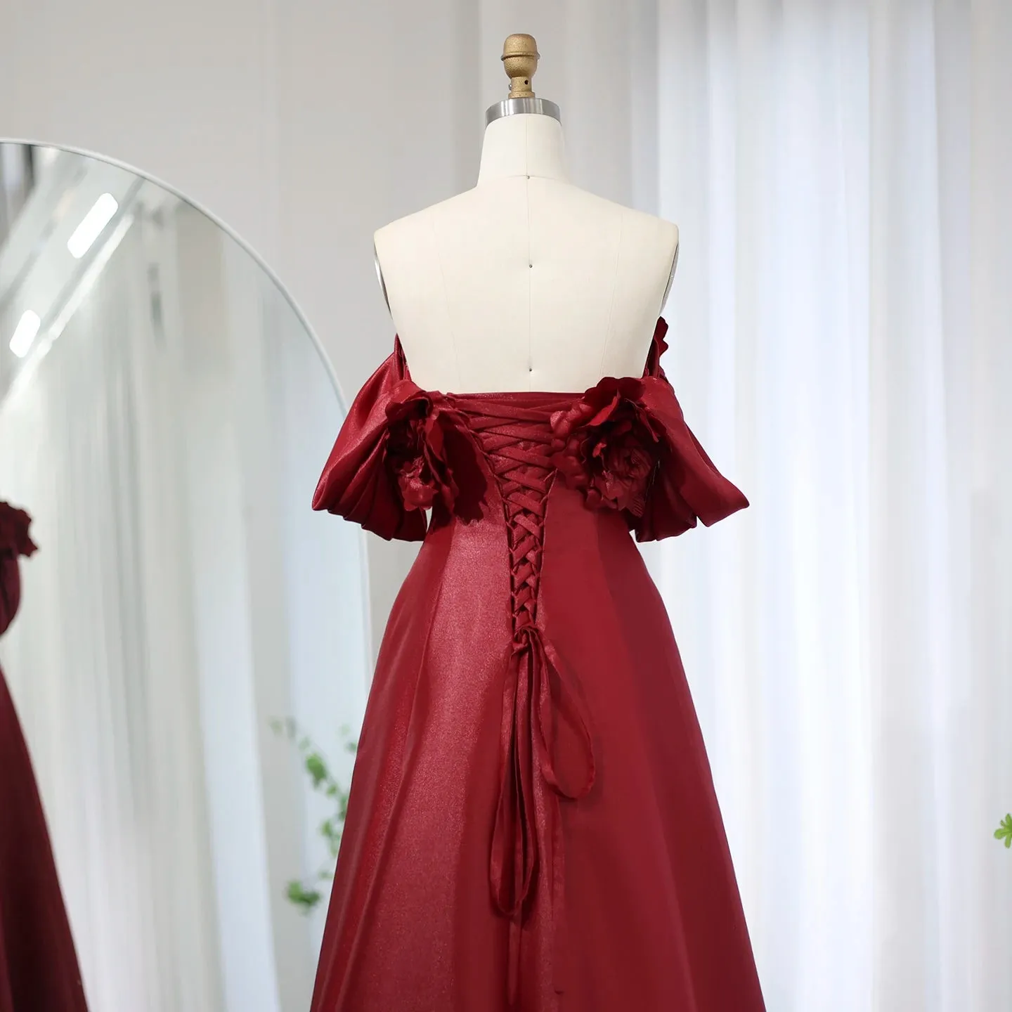 Off Shoulder Evening Dress with 3D Flowers