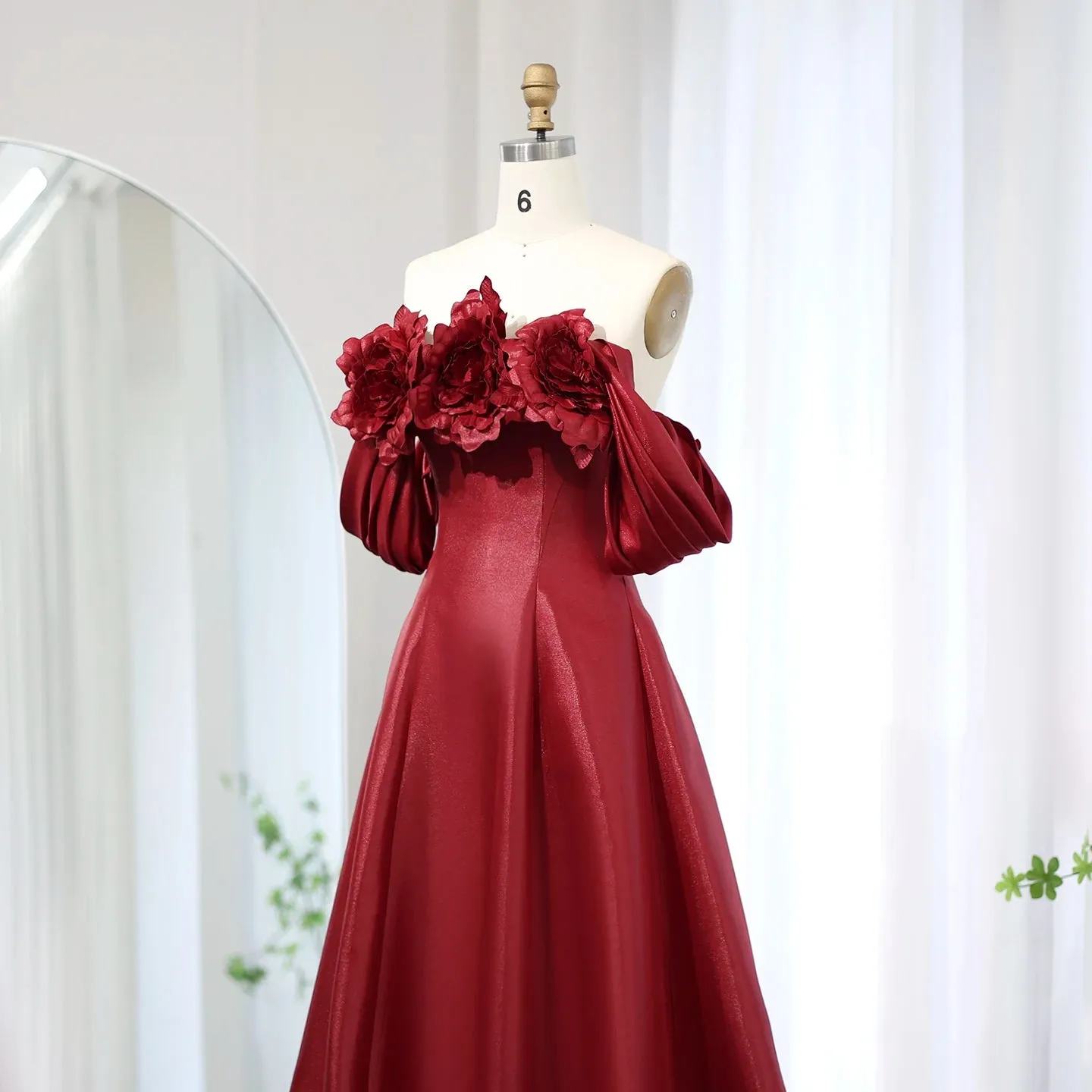 Off Shoulder Evening Dress with 3D Flowers