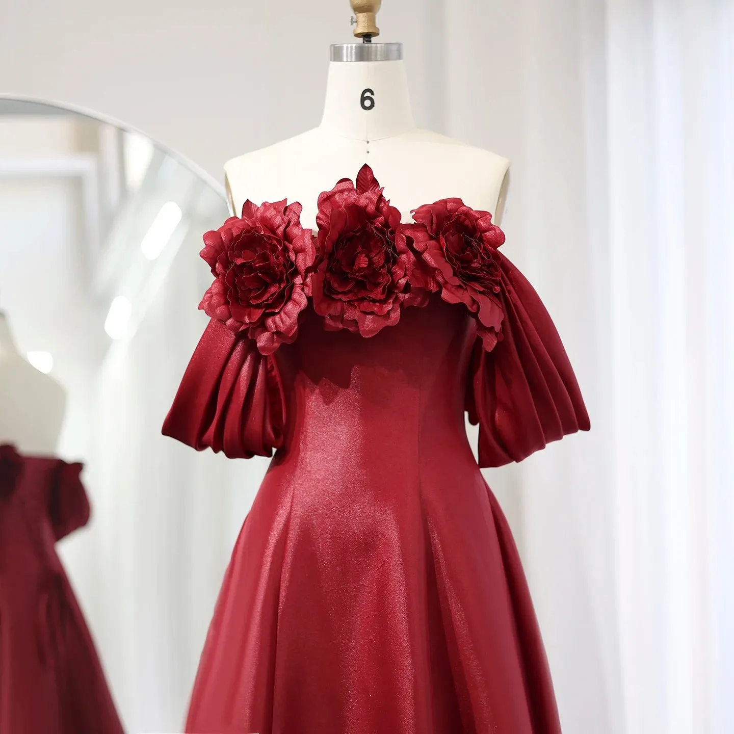Off Shoulder Evening Dress with 3D Flowers