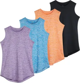 Real Essentials 4 Pack: Girls Active Dry Fit Performance Tank Top