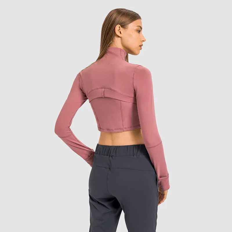 Sidiou Group Anniou Women Short Yoga Jacket Stand Collar Windproof Long Sleeve Zip Gym Jersey Quick Dry Sport Jackets