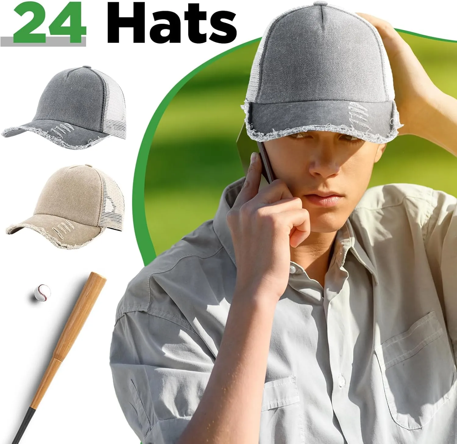 Suhine 24 Pcs Blank Baseball Caps Bulk Unisex Vintage Cap Mesh Distressed Hats Plain Adjustable Dad Hat for Women Men Trucker