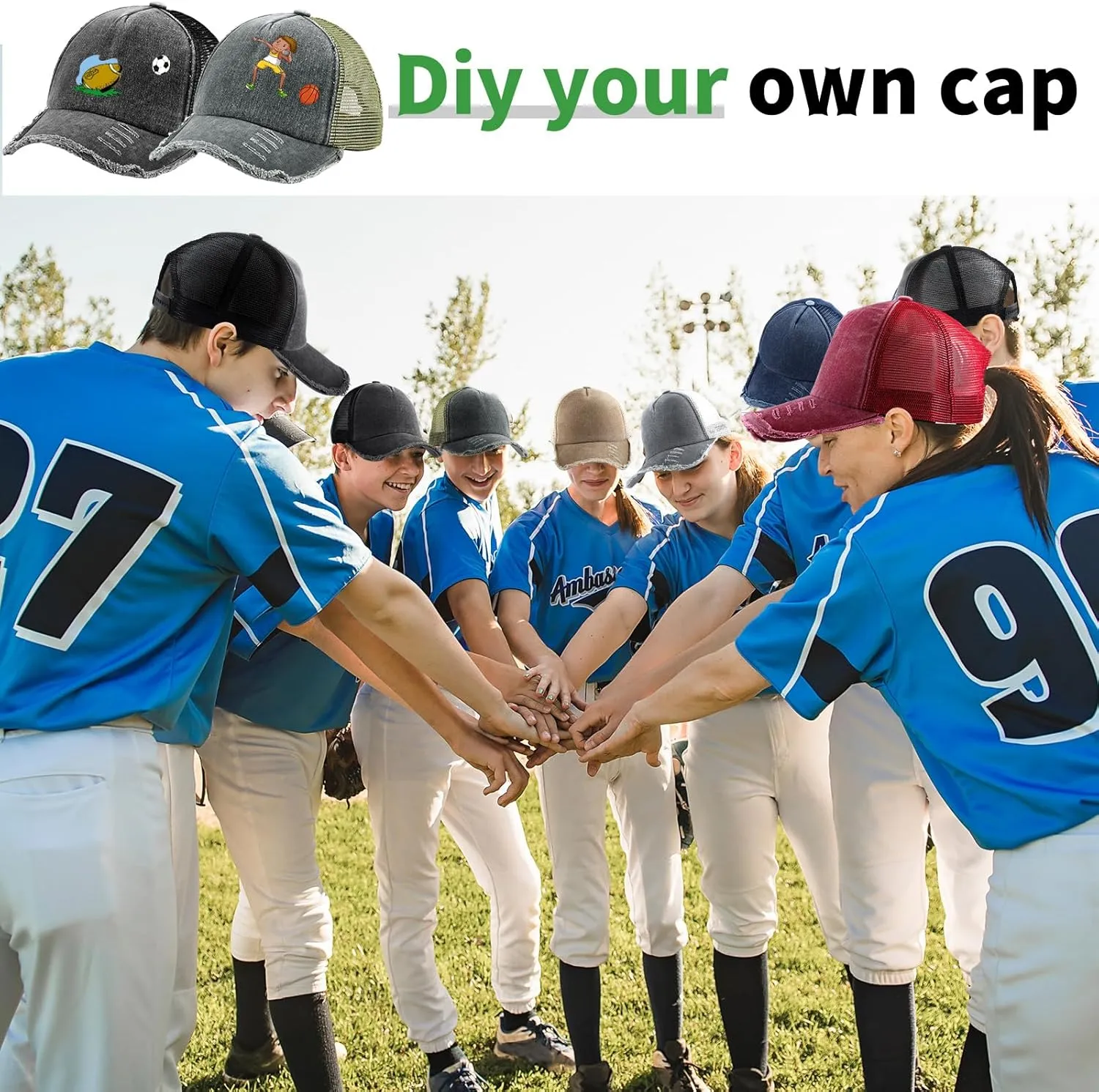 Suhine 24 Pcs Blank Baseball Caps Bulk Unisex Vintage Cap Mesh Distressed Hats Plain Adjustable Dad Hat for Women Men Trucker