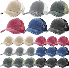 Suhine 24 Pcs Blank Baseball Caps Bulk Unisex Vintage Cap Mesh Distressed Hats Plain Adjustable Dad Hat for Women Men Trucker