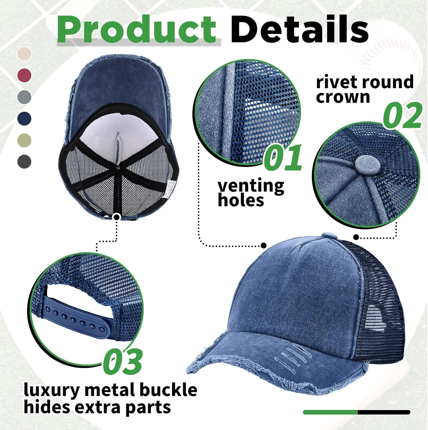Suhine 24 Pcs Blank Baseball Caps Bulk Unisex Vintage Cap Mesh Distressed Hats Plain Adjustable Dad Hat for Women Men Trucker