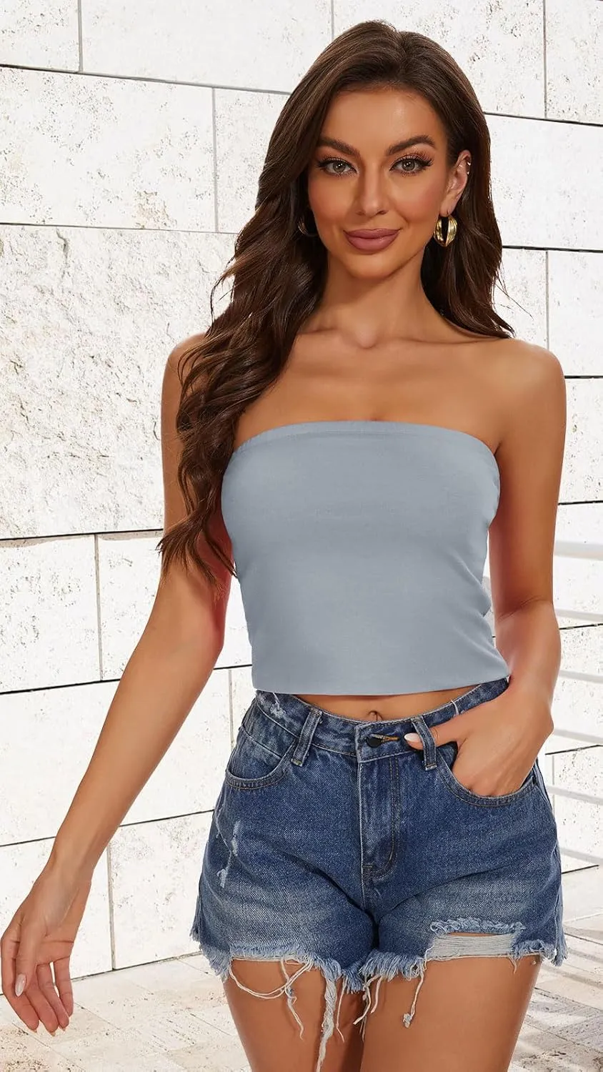 Summer Tube Tops Basic Crop Tops for Women Strapless Tank Casual Tunics Sexy Short Shirts