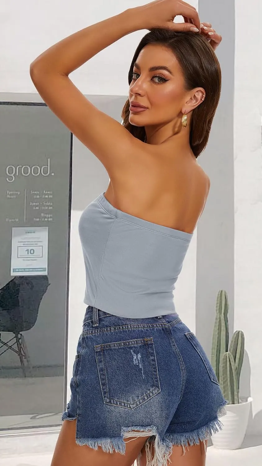 Summer Tube Tops Basic Crop Tops for Women Strapless Tank Casual Tunics Sexy Short Shirts