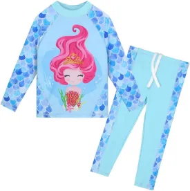 TFJH E Girls Long Sleeve Swimsuit Two Piece Swimwear 3-12 Years UPF 50  Sunsuits