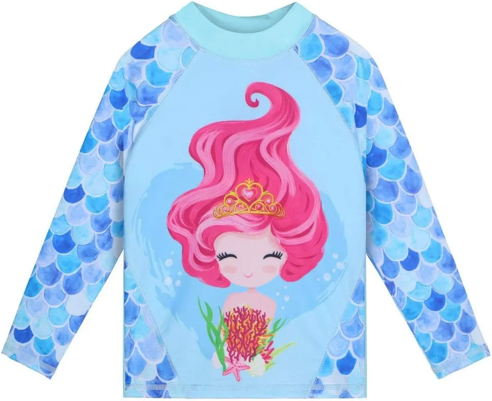 TFJH E Girls Long Sleeve Swimsuit Two Piece Swimwear 3-12 Years UPF 50  Sunsuits