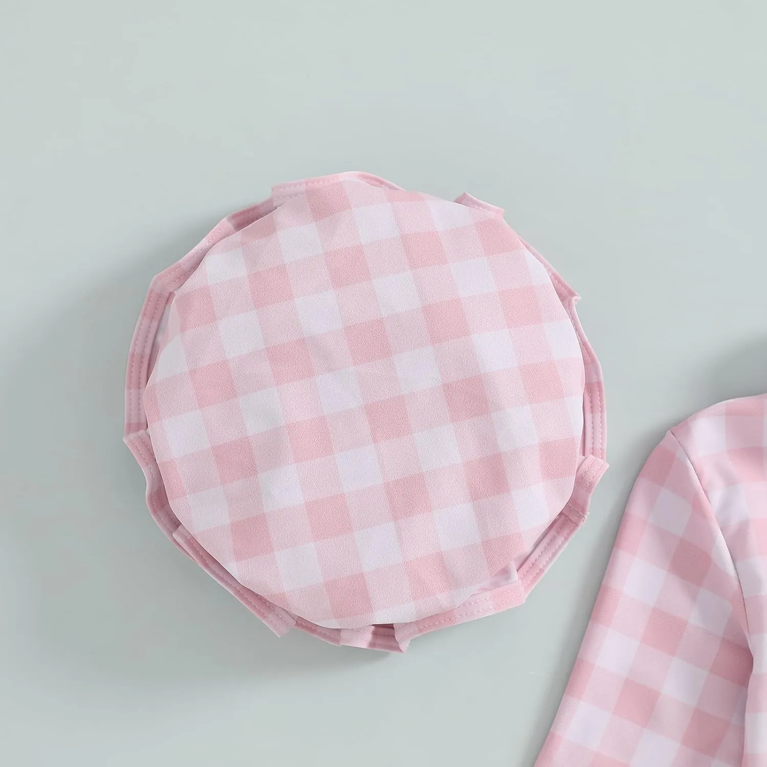 Toddler Baby Girl One Piece Swimsuit Checkered Print Long Sleeve One Piece Rash Guard Ruffle Swimsuit with Hat Set