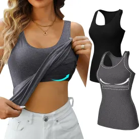 V FOR CITY Womens Shelf Bra Tank Tops Racerback Workout Camis Yoga Shirt Cotton Undershirt 2 Pack