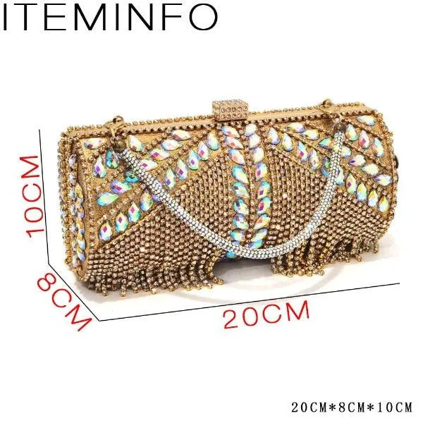 Venus Chan 2023 Fashion Rhinestone Heels Pointed-Toe Gold Colored Lace Tassel Design Elegant Luxury Shoes and Bag for Lady Party