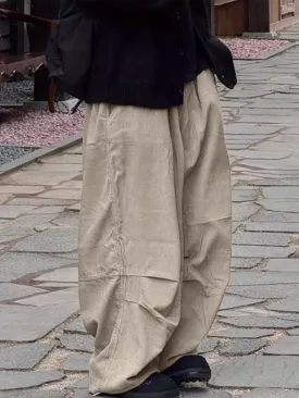 Versatile Corduroy Pants for Men - Soft, Breathable, Elastic Waist, Loose-Fit, Solid Color, Pleated Design, Comfortable Outdoor Trousers for All Seasons, Everyday Wear