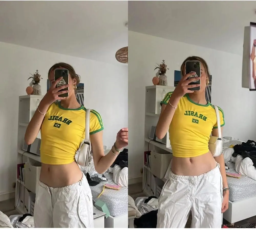 Vintage Graphic Baby Tees for Women Brazil Shirt Y2k Tops Mexico Crop Top Jersey 2000s Summer Going Out Tops