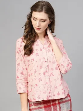Women Pink Regular Fit Printed Casual Shirt