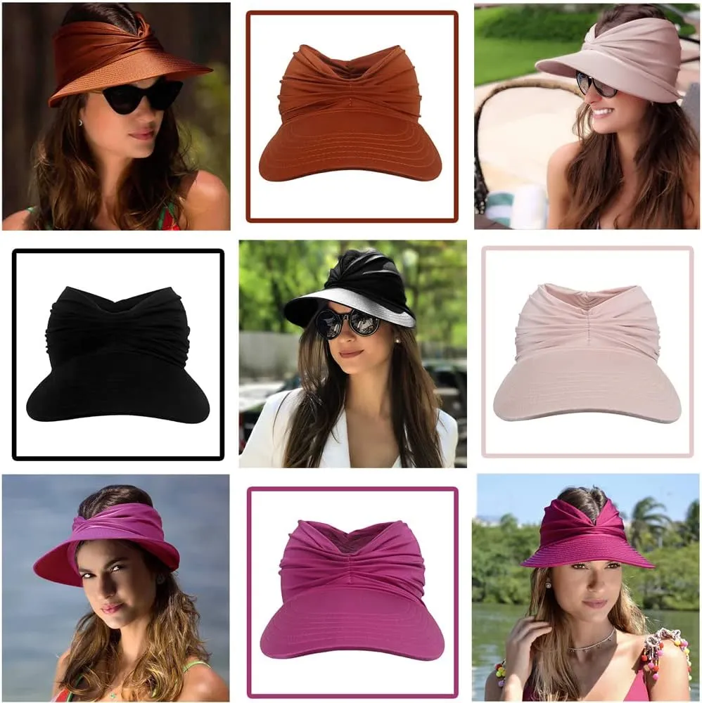 Women Visor Ponytail Sun Hat UPF 50  UV Protection Wide Brim Beach Cap Summer Hat Outdoor