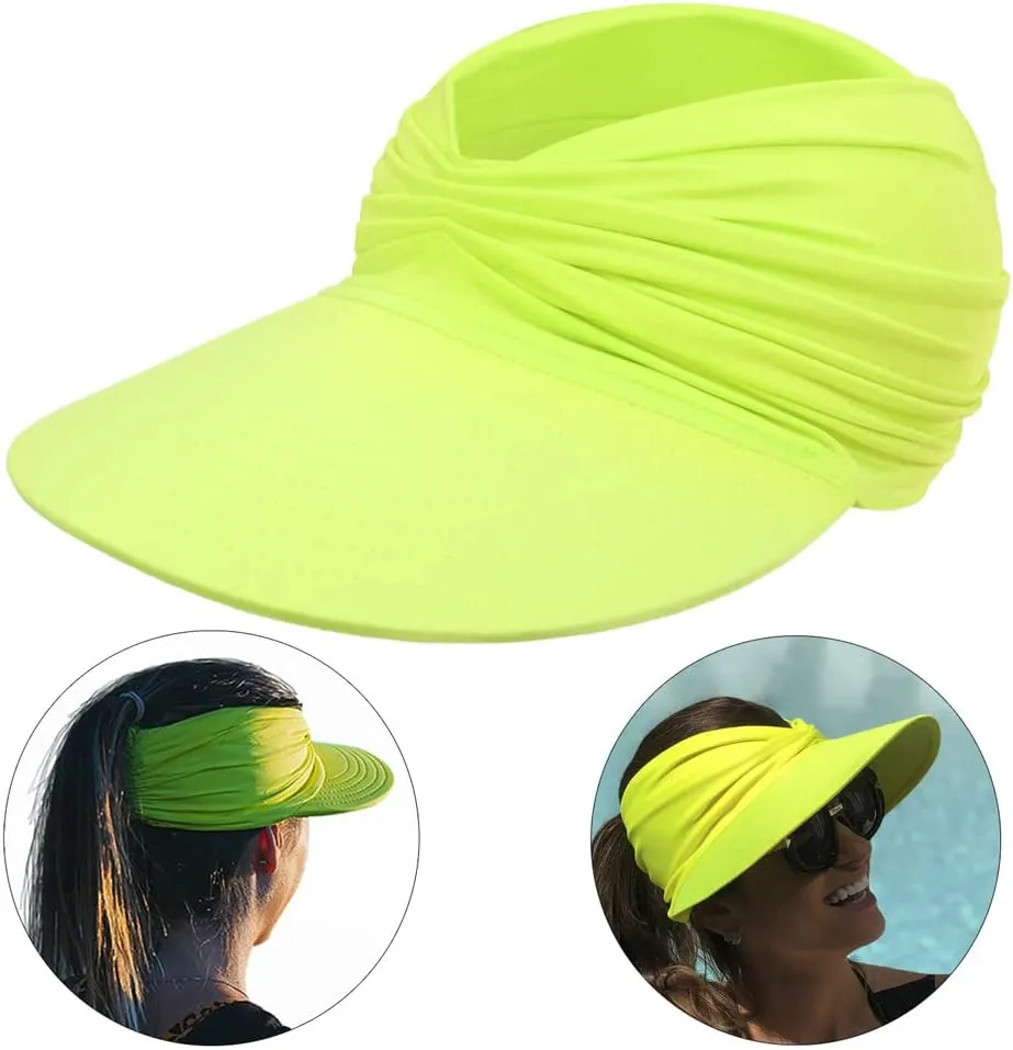 Women Visor Ponytail Sun Hat UPF 50  UV Protection Wide Brim Beach Cap Summer Hat Outdoor