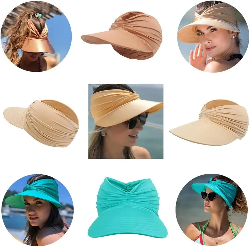 Women Visor Ponytail Sun Hat UPF 50  UV Protection Wide Brim Beach Cap Summer Hat Outdoor
