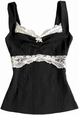 Women Y2K Vintage Lace Trim Cami Top 2000s Aesthetic Slim Fit Milkmaid Vest Cottage Crop Tank Top Coquette Clothes
