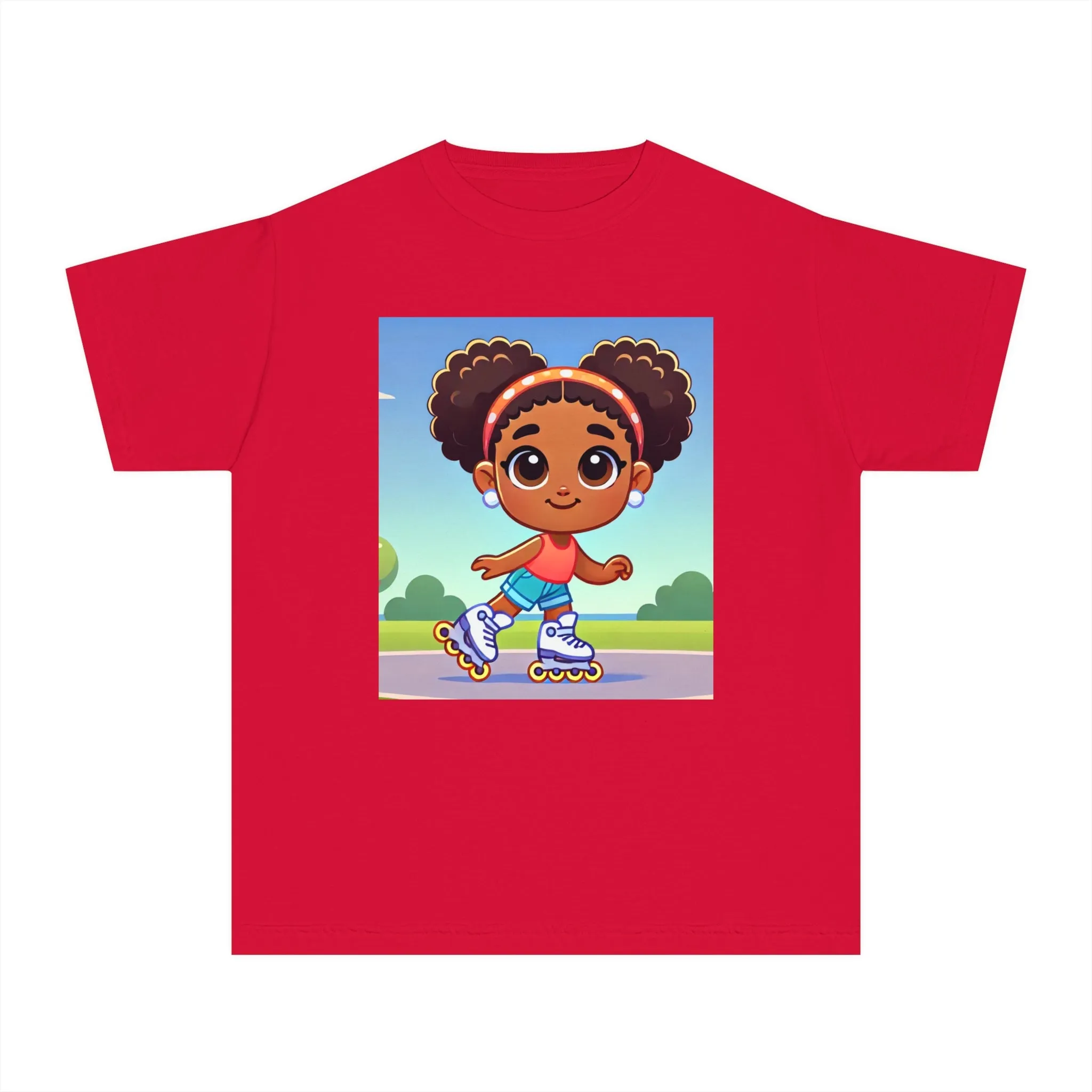 Youth - Rollerblading Midweight T-Shirt (African American / Black Girl)