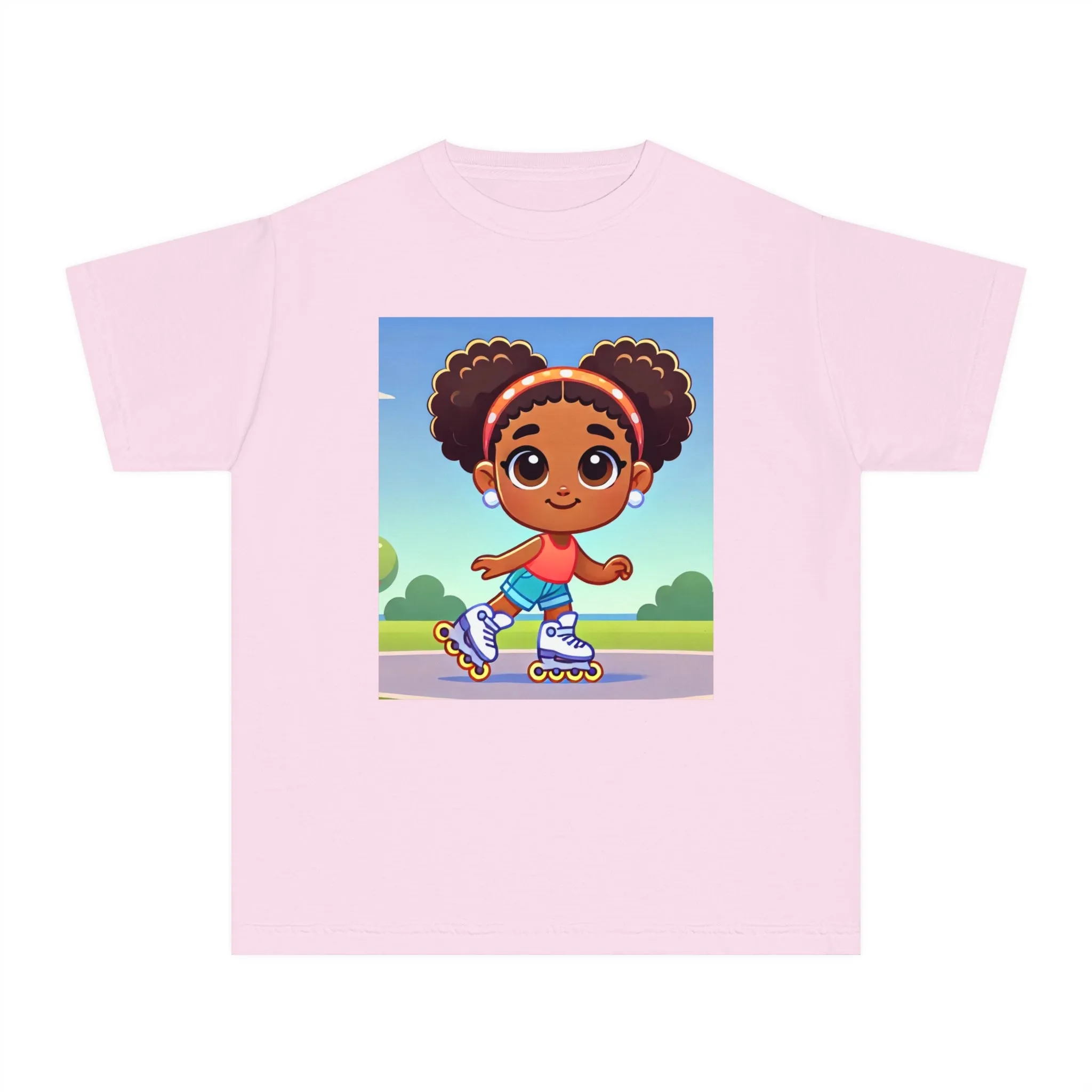 Youth - Rollerblading Midweight T-Shirt (African American / Black Girl)